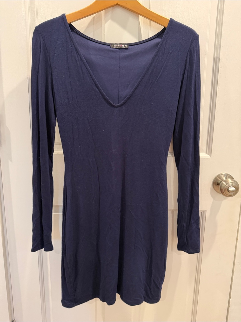 Fashion Nova Midnight Blue Long-Sleeve Bodycon Dress